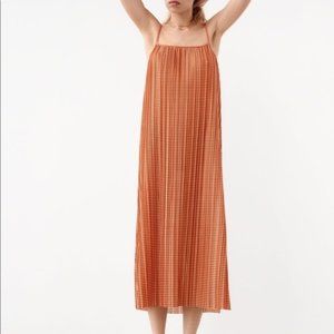 NWT ZARA Plaid Pleated Dress, Orange, size S BNWT